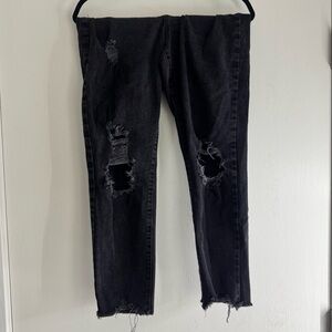 SO Charcoal High-Waist Distressed Mom Jeans